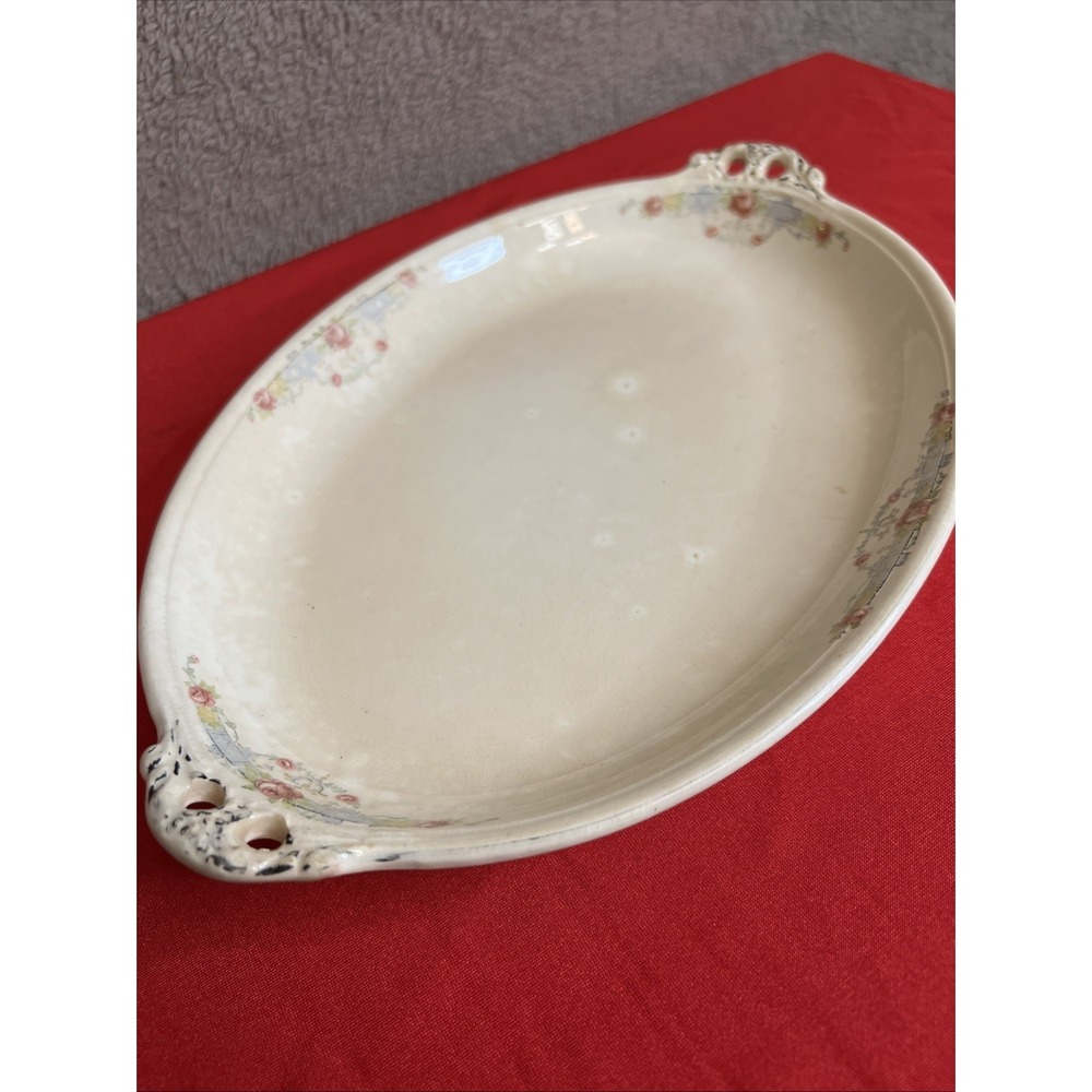 Vintage Canonsburg Cream Floral Pattern Serving Dish With Gold Trim 1930-1950